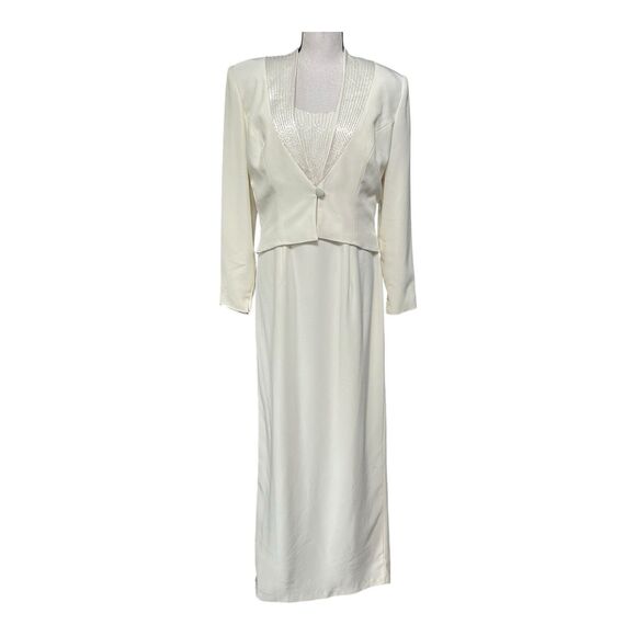 Vintage 80s 90s Jill Paige Originals Ivory Evening Gown & Matching Jacket Sz 12 - Picture 1 of 16